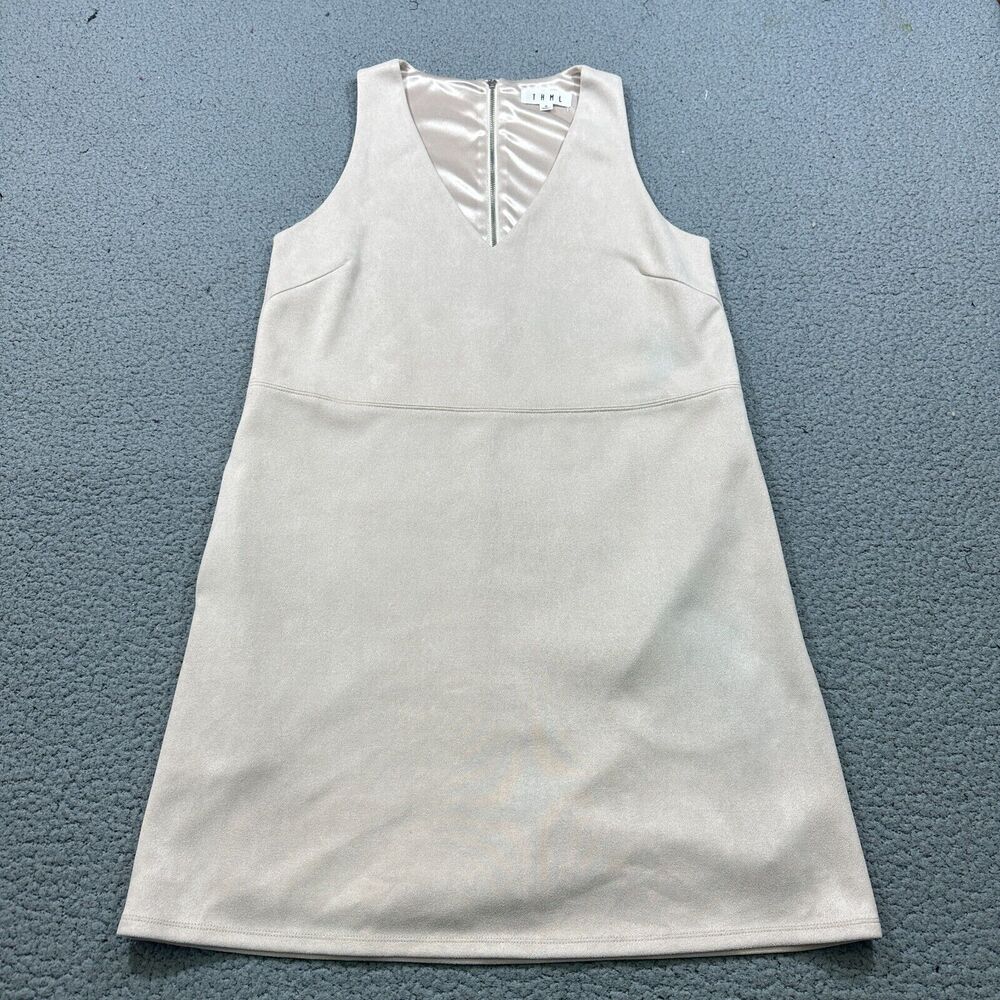 THML Dress Womens Sz.Small Beige Faux Suede V-neck w/Exposed Zipper